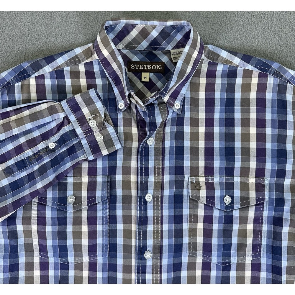 Stetson Shirt Mens Medium Blue Flap Pocket Western Yolk Cowboy Western